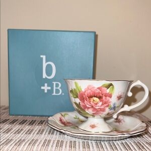 Burton + Burton Floral Peony Bone China Teacup & Saucer Set | Gift Box